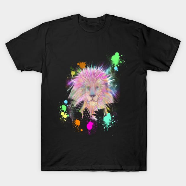 Colorful Rainbow Tribal Lion Artwork T-Shirt by starchildsdesigns